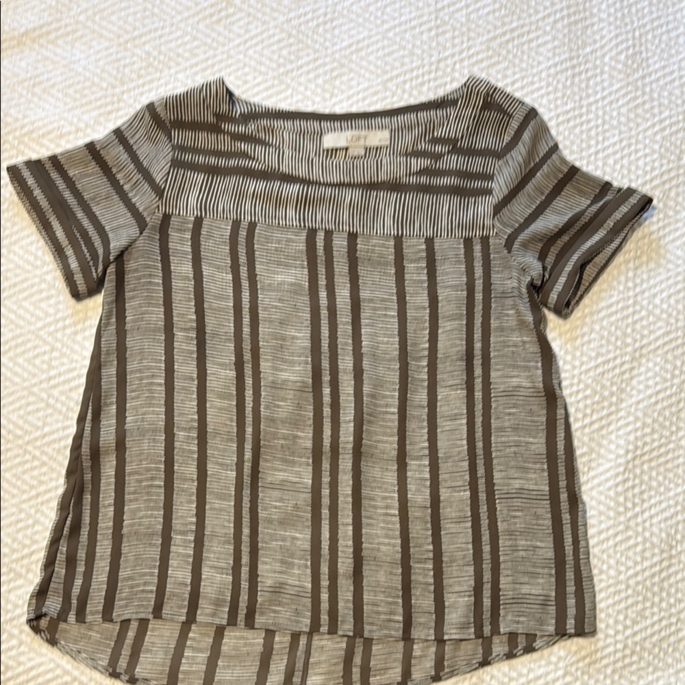 LOFT Brown and White Boxy Short Sleeve blouse